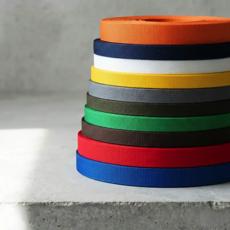 Стопка разноцветных тканевых лент на бетоне