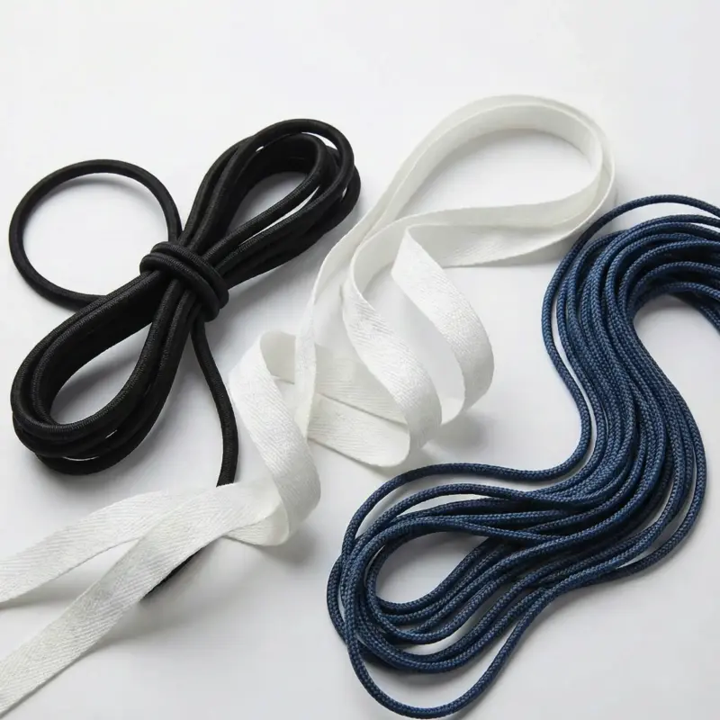 Черные, белые и синие шнурки на фоне